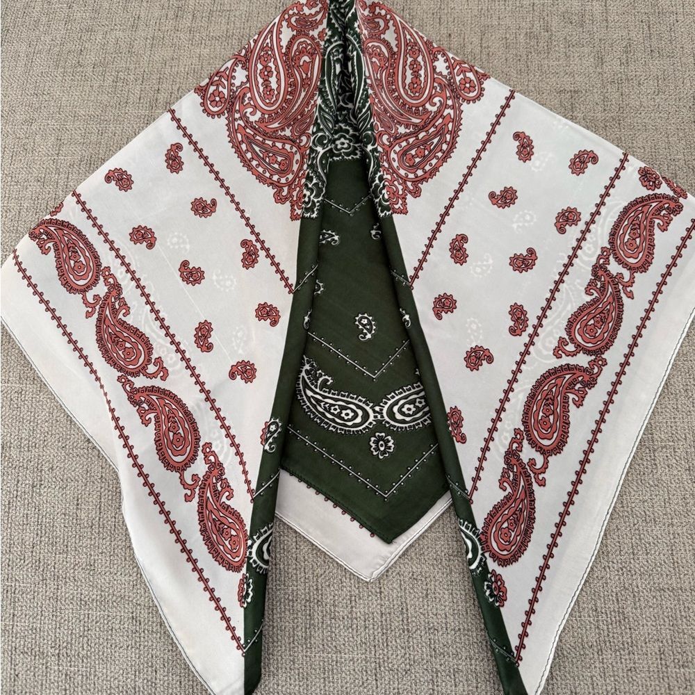 Red and green scarf with paisley pattern